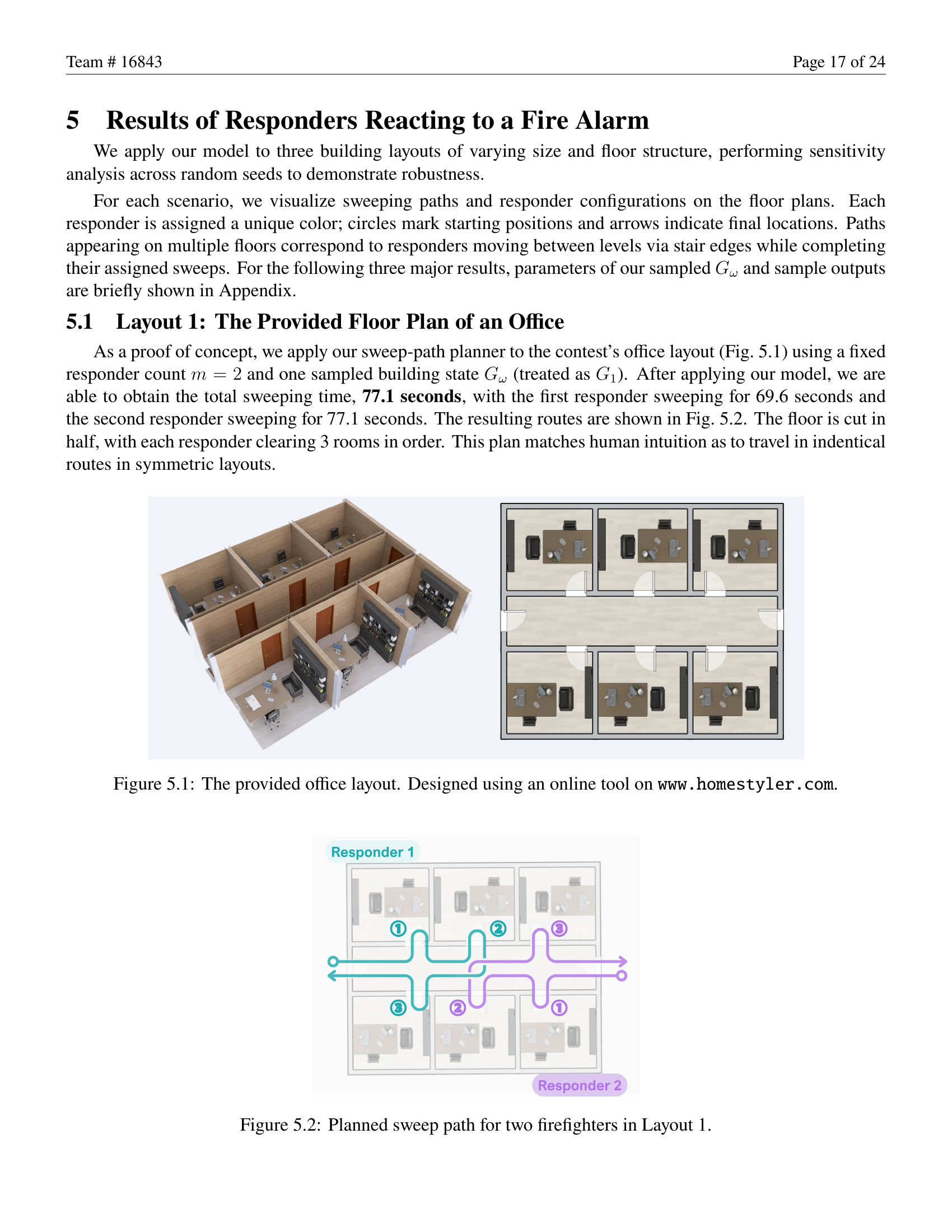 16843论文第17页：Layout 1办公室的3D渲染（homestyler制作）和2D路径规划图